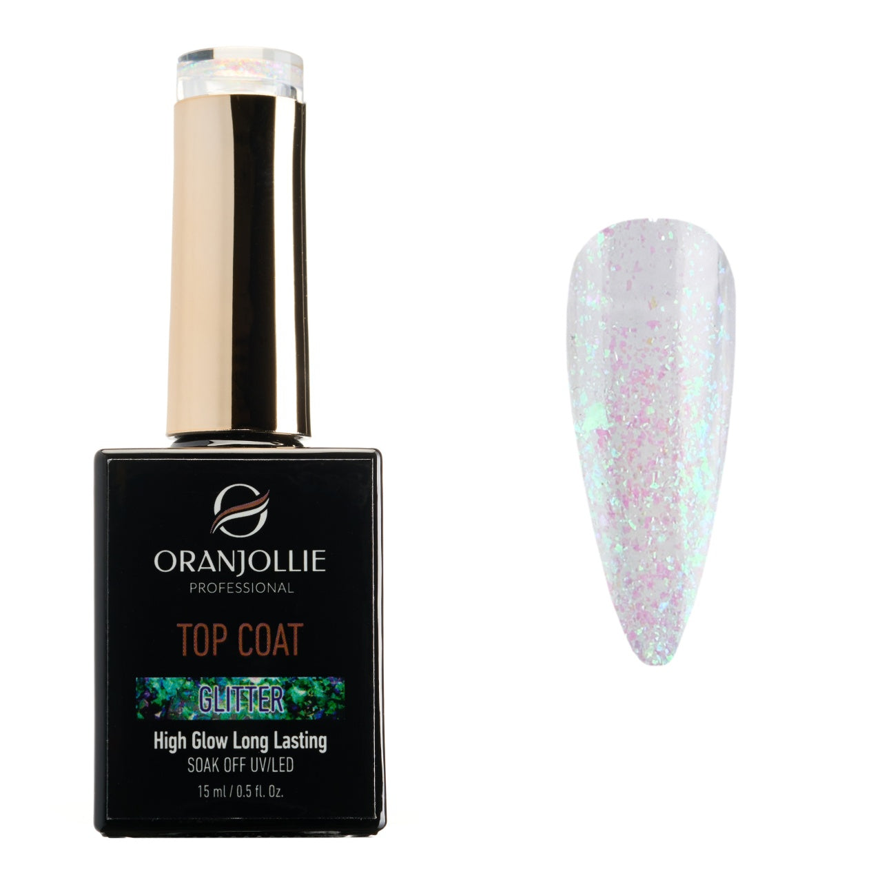 Glitter Top Coat Oranjollie 15ml (green glow)