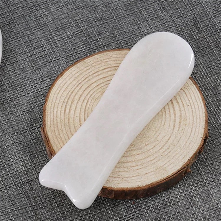 Piatra Gua Sha din Jad Alb pentru masaj Forma De Peste 11 cm