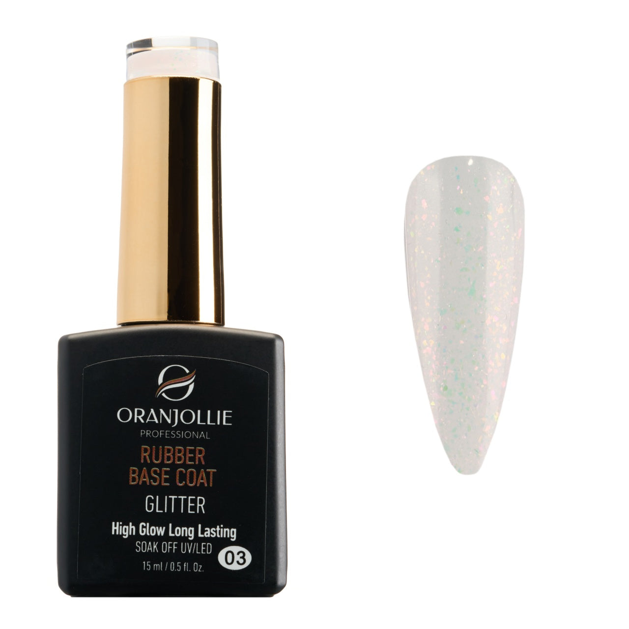 Rubber base coat Glitter 03 Oranjollie 15ml